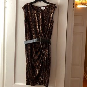 Animal print cocktail dress with belt